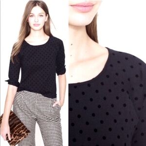 J. CREW Black Velvet Polka Dot Ponte Top XS